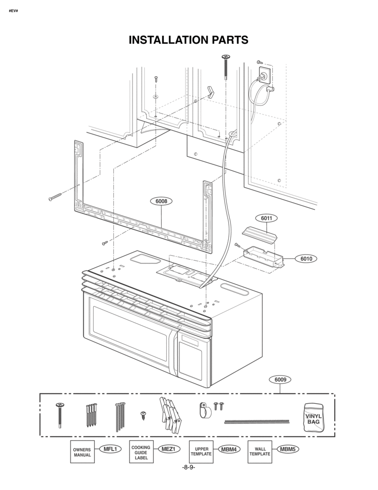 INSTALLATION PARTS Diagram and Parts List for MV1610WW  LG Microwave