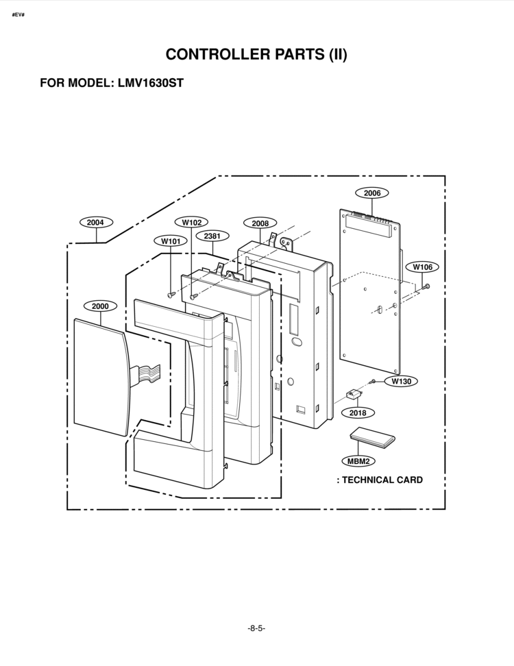 CONTROLLER PARTS II       TECHNICAL CARD Diagram and Parts List for LMV1630ST  LG Microwave
