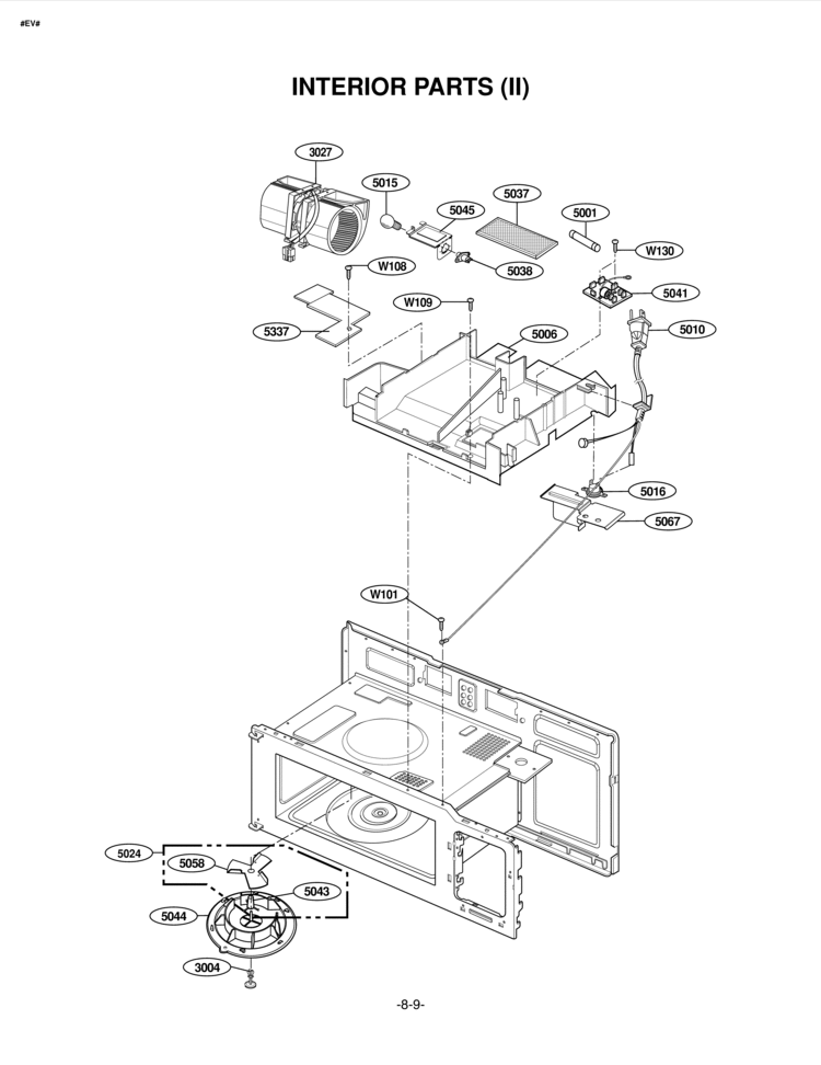 INTERIOR PARTS II Diagram and Parts List for LMV1630ST  LG Microwave