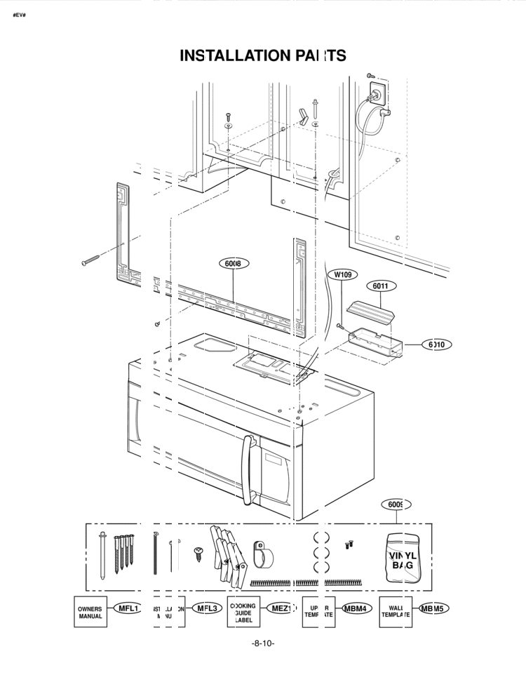 INSTALLATION PARTS Diagram and Parts List for LMV1630ST  LG Microwave