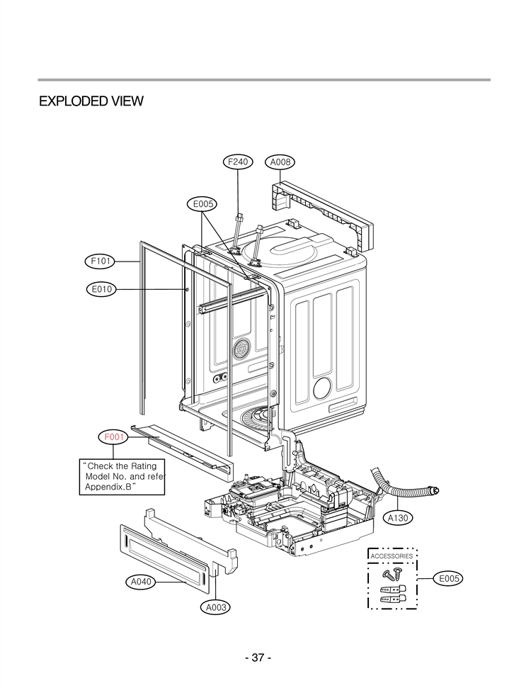 ACCESSORIES Diagram and Parts List for LDF9932ST D1412TB LG Dishwasher