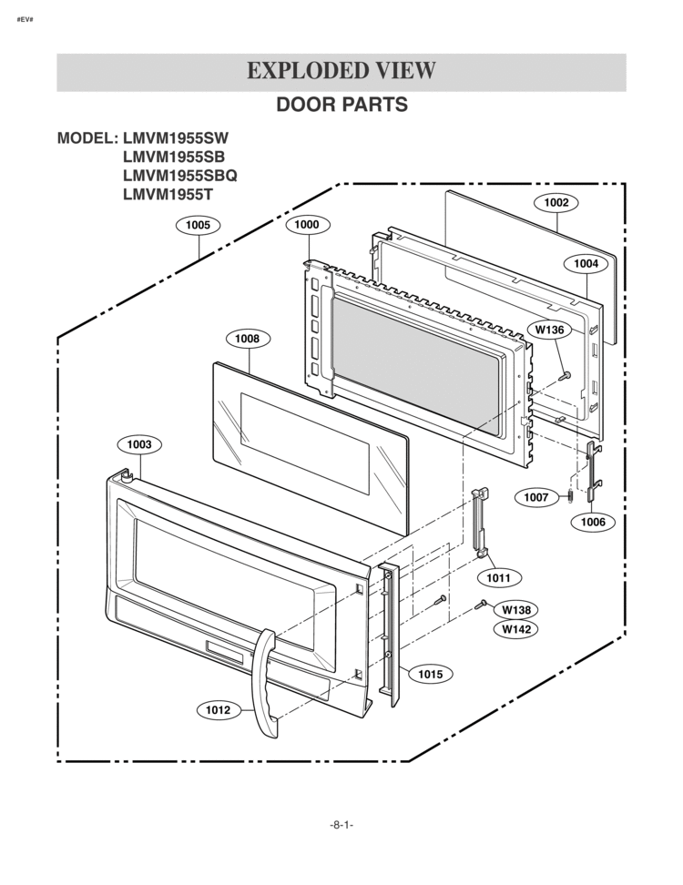 EXPLODED VIEW DOOR PARTS Diagram and Parts List for LMVM1955SBQ  LG Microwave