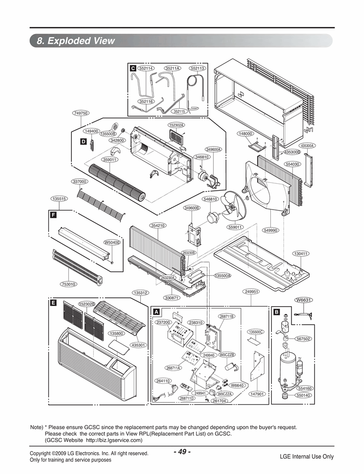 Exploded View Diagram and Parts List for 259284 ASBBEUS LG Air Conditioner