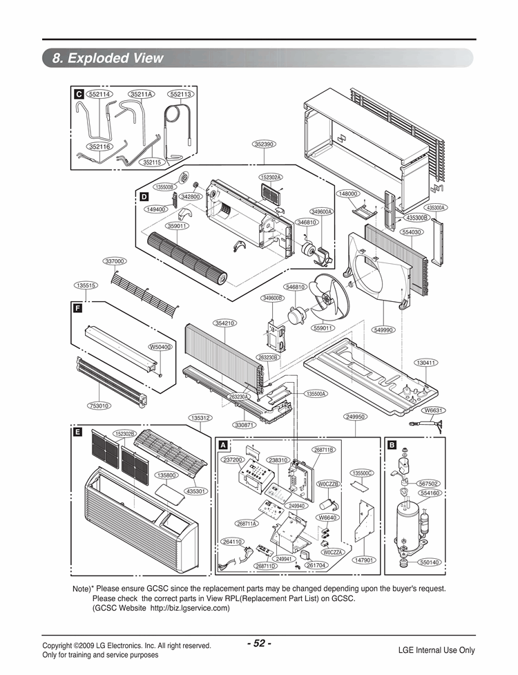Exploded View Diagram and Parts List for 259286 ASBBEUS LG Air Conditioner