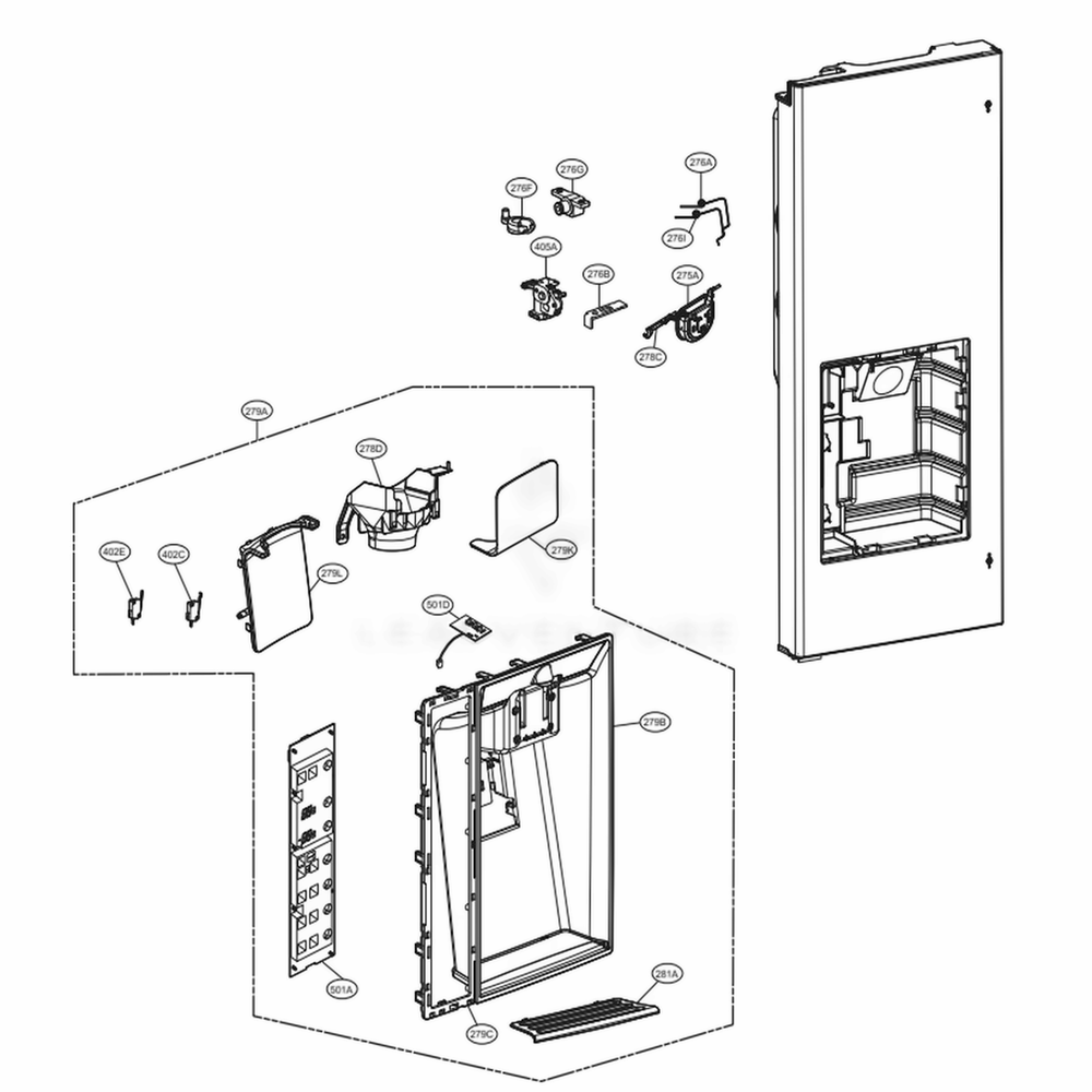 Dispenser Parts Diagram and Parts List for LMXS30776S ASTCNA3 LG Refrigerator