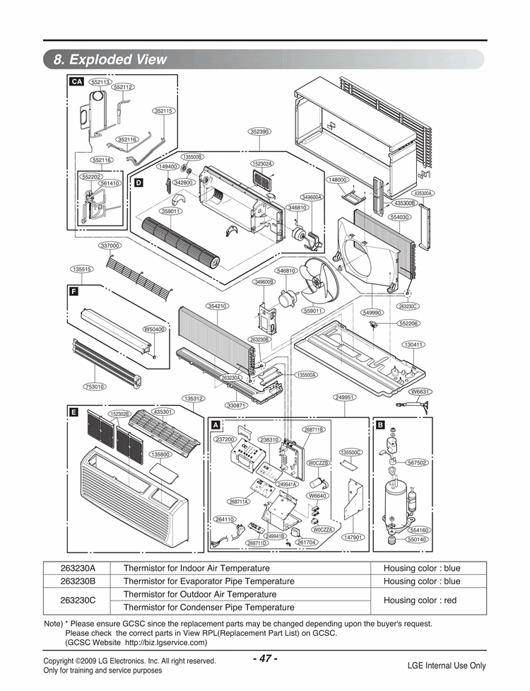 Air Conditioner Exploded View 1 Diagram and Parts List for LP150HED-Y8 ASBBEUS LG Air Conditioner