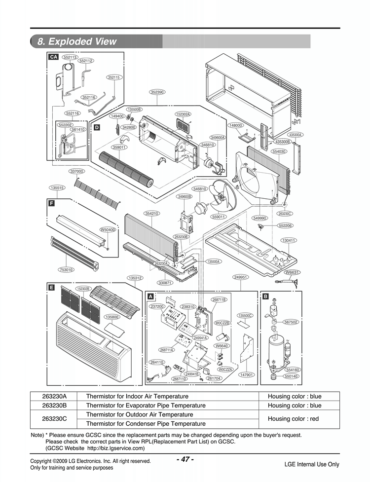 Air Conditioner Exploded View 1 Diagram and Parts List for LP090HED-Y8 ASBBEUS LG Air Conditioner