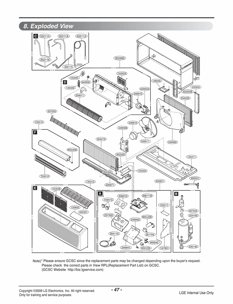 Air Conditioner Exploded View 1 Diagram and Parts List for LP091CEM-Y8 ASBBEUS LG Air Conditioner