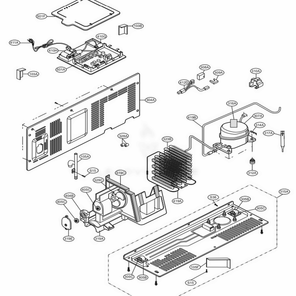Machine Compartment Diagram and Parts List for 51099 AWBCSE0 LG Refrigerator