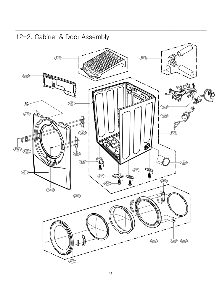 Cabinet & Door Assembly Diagram and Parts List for DLG2302R ACREEUS LG Dryer