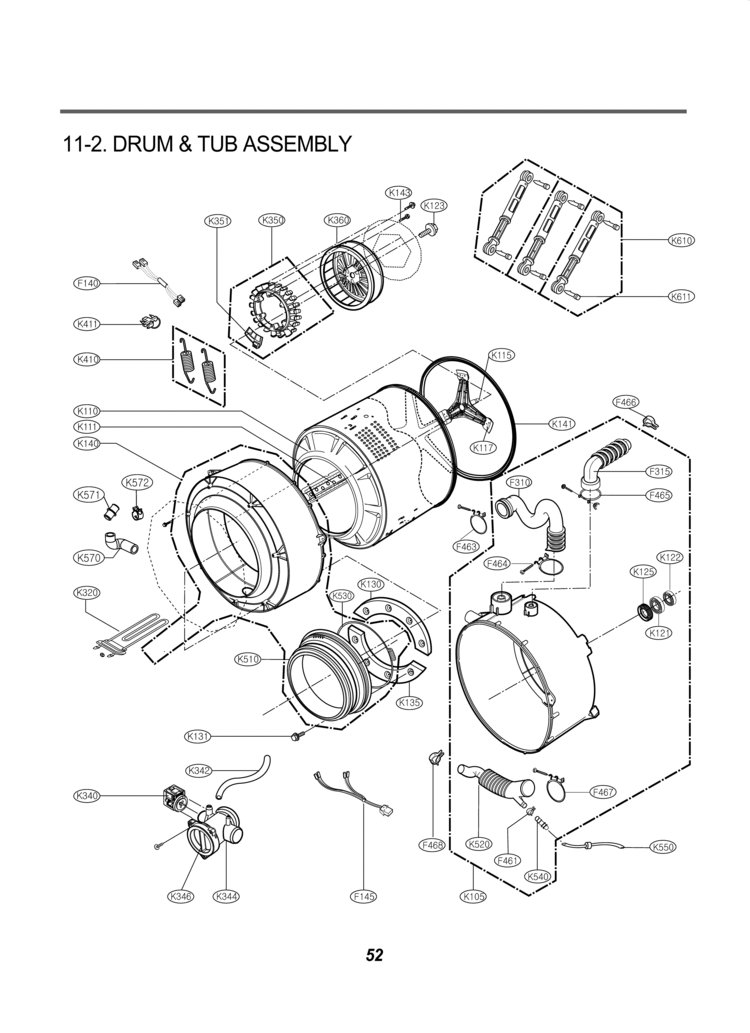 DRUM & TUB ASSEMBLY Diagram and Parts List for WM2301HR  LG Washer
