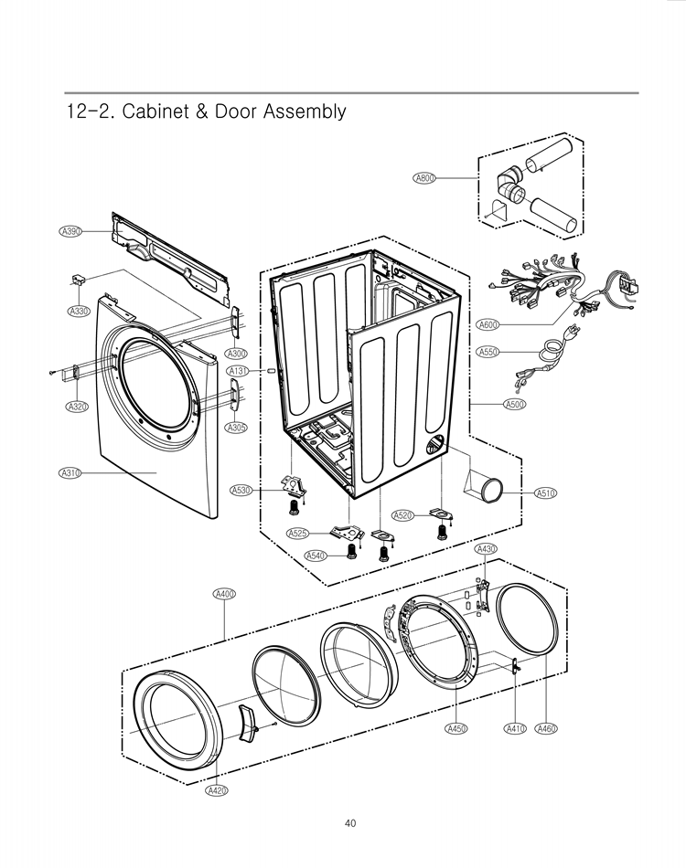 Cabinet & Door Assembly Diagram and Parts List for TD-V10245G ABWEEUS LG Dryer