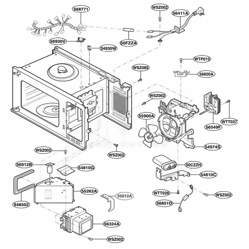 Interior Parts Diagram and Parts List for PLMB186CC ASBEGEF LG Wall Oven