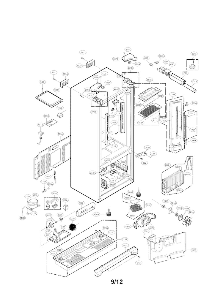 Case Parts Diagram and Parts List for LFX25975SB 01 LG Refrigerator
