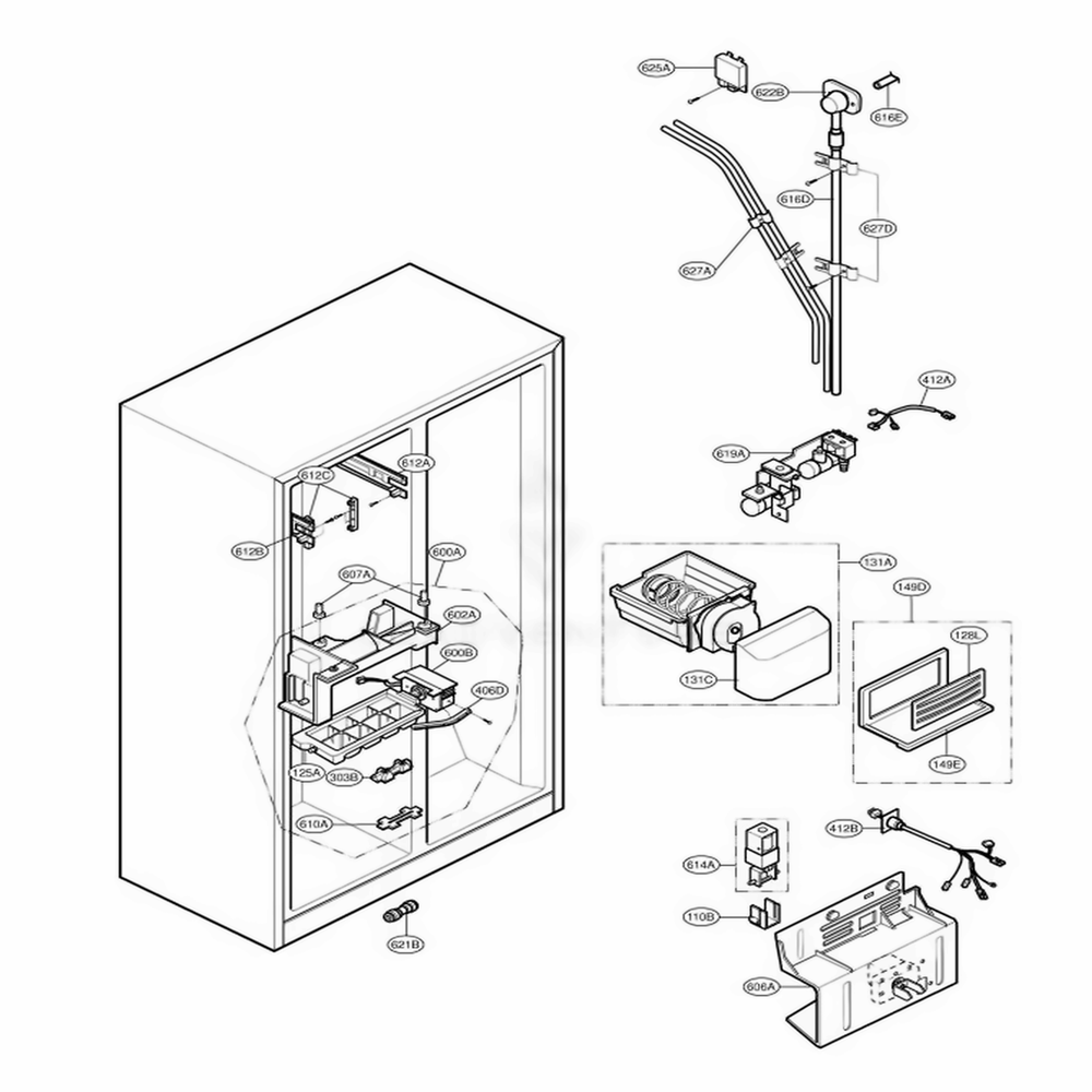 Ice And Water Part Diagram and Parts List for LSC27921ST AST1LGA LG Refrigerator