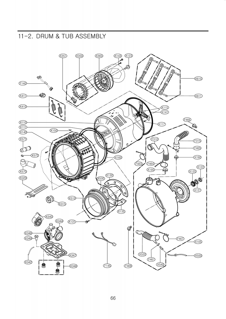 DRUM & TUB ASSEMBLY Diagram and Parts List for WM2601HW ABWEEUS LG Washer