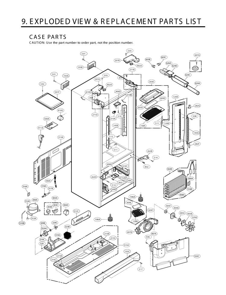 CASE PARTS   REPLACEMENT PARTS LIST Diagram and Parts List for LFX25975SW LFX25975SW /01 LG Refrigerator