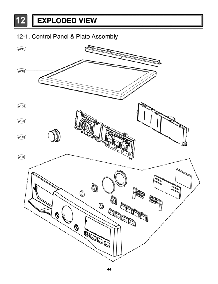 EXPLODED VIEW   Control Panel & Plate Assembly Diagram and Parts List for DLG2602W  LG Dryer