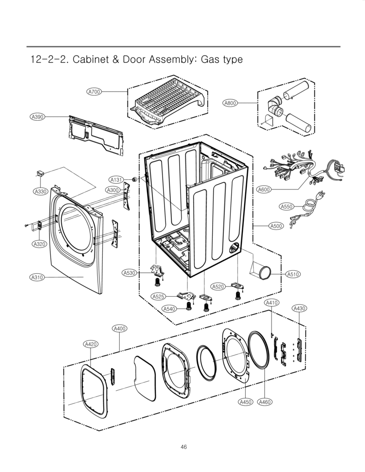 Cabinet & Door Assembly Diagram and Parts List for DLG2602W  LG Dryer