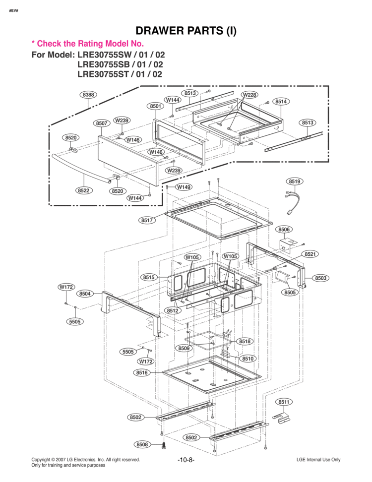 DRAWER PARTS I Diagram and Parts List for LRE30755SW LRE30755SW/02 LG Range