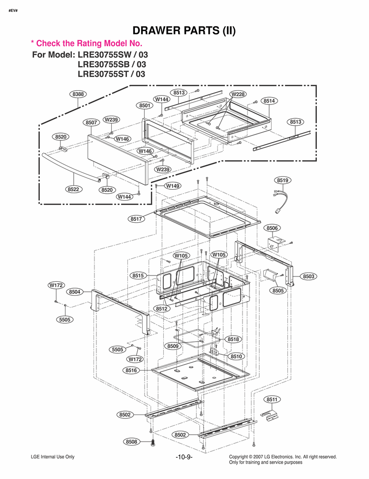 DRAWER PARTS II Diagram and Parts List for LRE30755SB LRE30755SB/03 LG Range