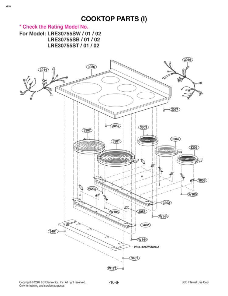 COOKTOP PARTS I Diagram and Parts List for LRE30755ST  LG Range