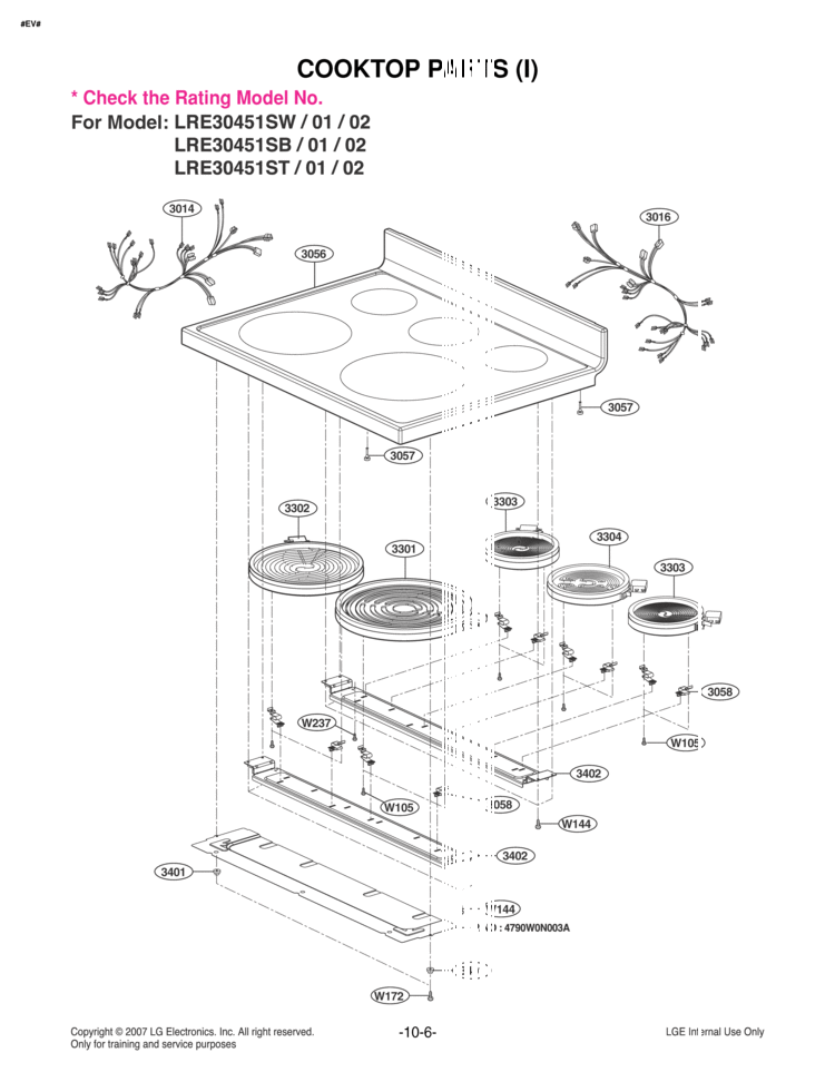 COOKTOP PARTS I Diagram and Parts List for LRE30451ST  LG Range