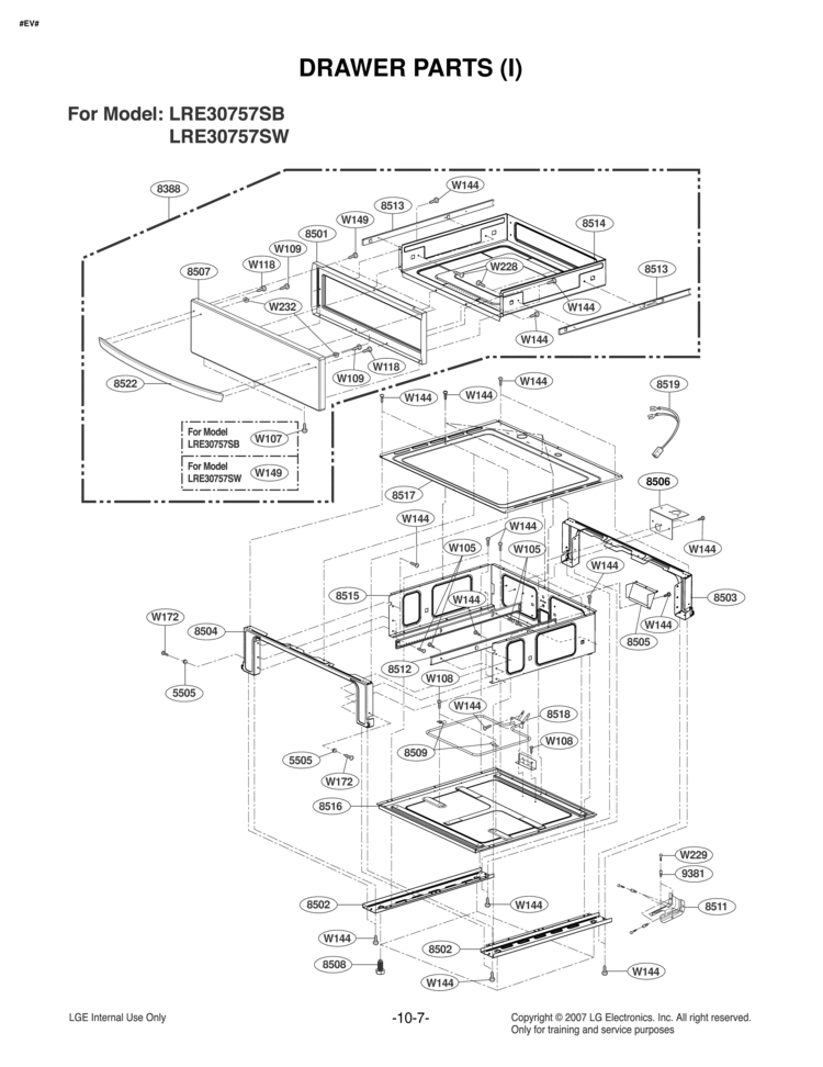 DRAWER PARTS I Diagram and Parts List for LRE30757SW LRE30757SW/01 LG Range