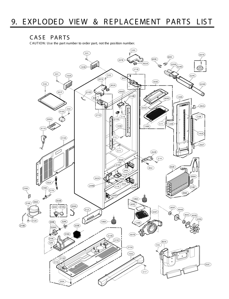 CASE P ARTS   EXPLODED VIEW & REPLACEMENT PARTS LI Diagram and Parts List for LMX25981ST LMX25981ST /04 LG Refrigerator