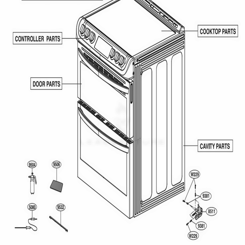 Main Diagram and Parts List for LTE4815ST ASTLLGA LG Range