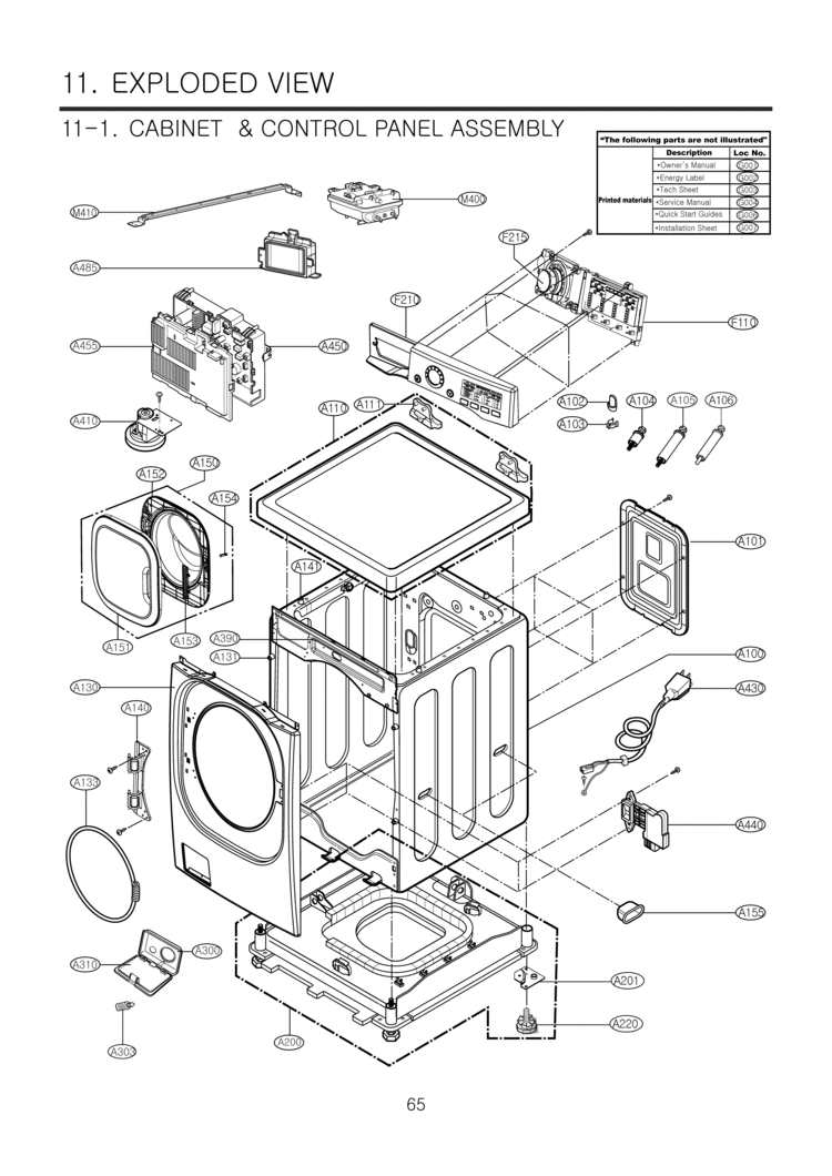 EXPLODED VIEW  CABINET & CONTROL PANEL ASSEMBLY Diagram and Parts List for WM2901HVA WM2901HVA /00 LG Washer