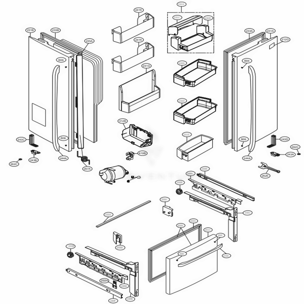 Door Parts Diagram and Parts List for LFX21976ST ASTCNA8 LG Refrigerator