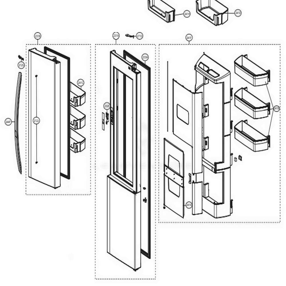 Refrigerator Door Diagram and Parts List for LSXS26386S ASTCNA2 LG Refrigerator