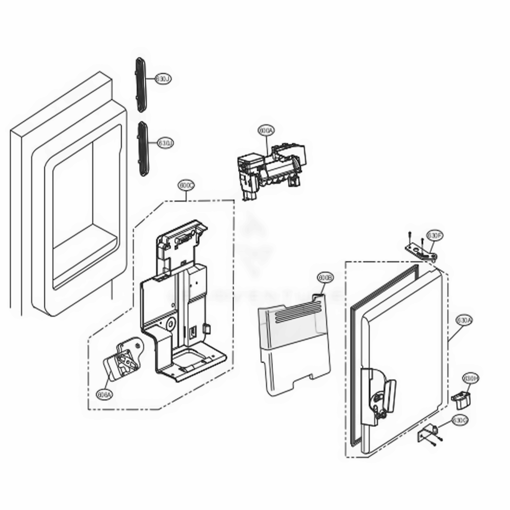 Ice Maker And Ice Bin Parts Diagram and Parts List for LFXS24623W ASWCNA0 LG Refrigerator