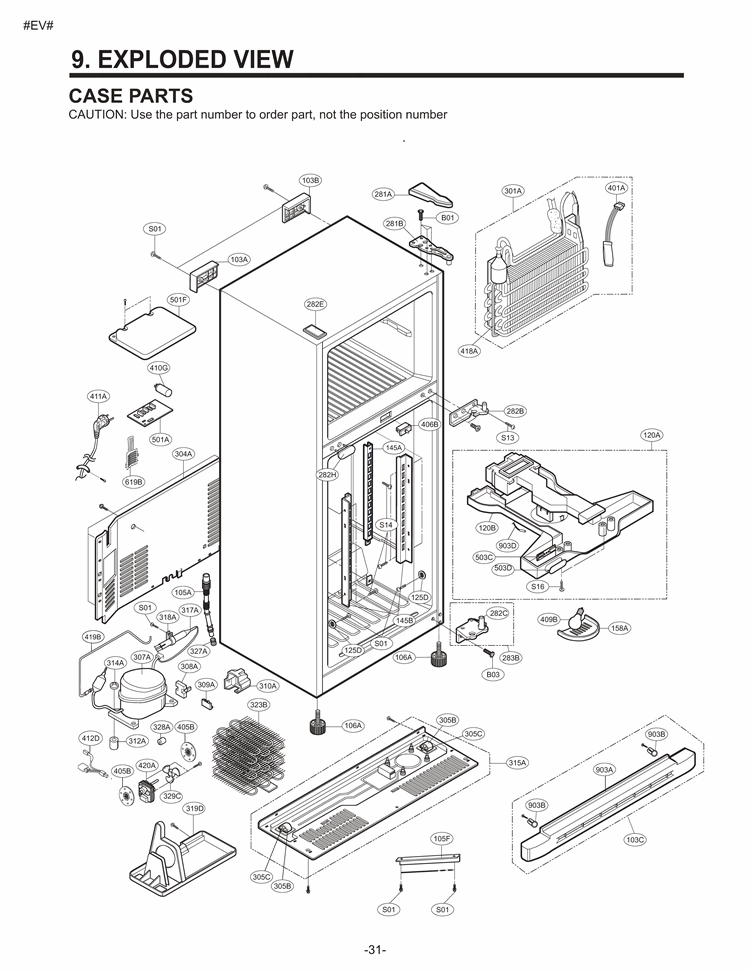 CASE PARTS . EXPLODED VIEW Diagram and Parts List for LTC22350ST  LG Refrigerator
