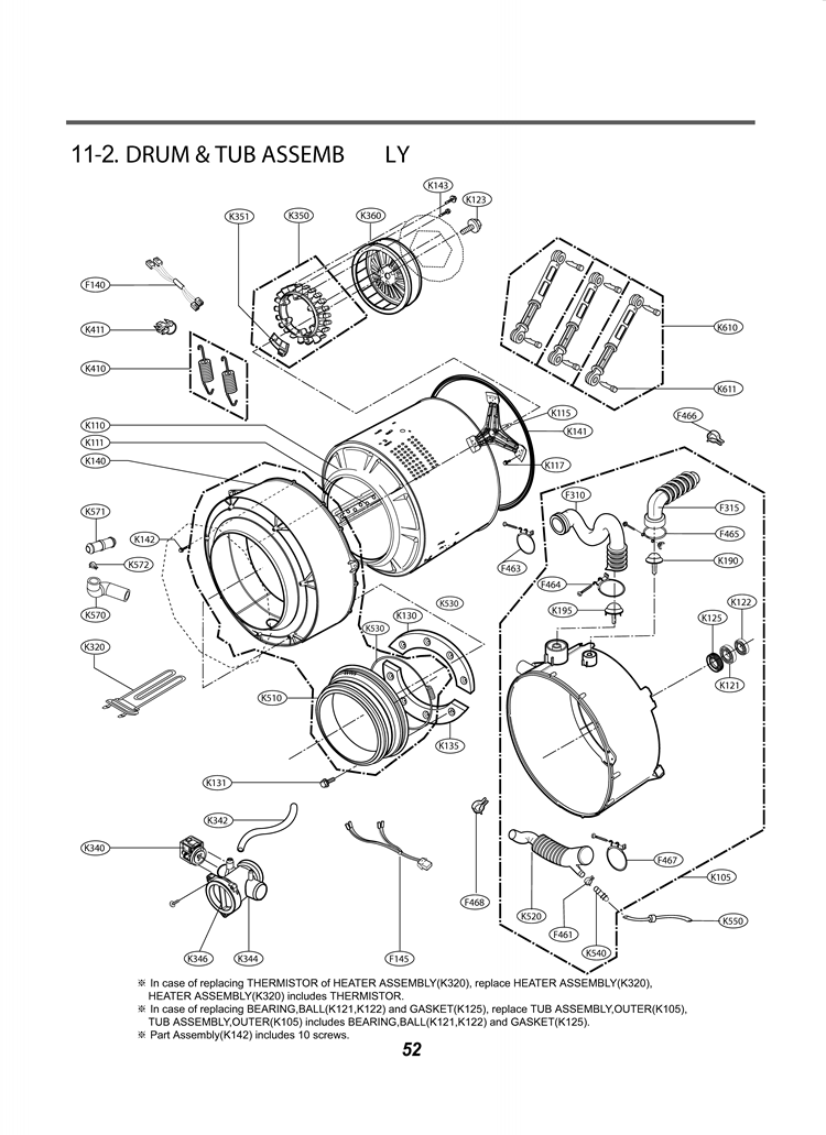 DRUM & TUB ASSEMB LY Diagram and Parts List for WM2455HW ABWEEUS LG Washer