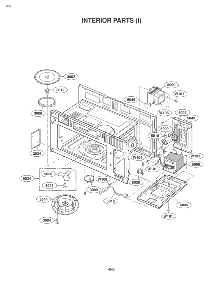 INTERIOR PARTS I Diagram and Parts List for MV1735B  LG Microwave
