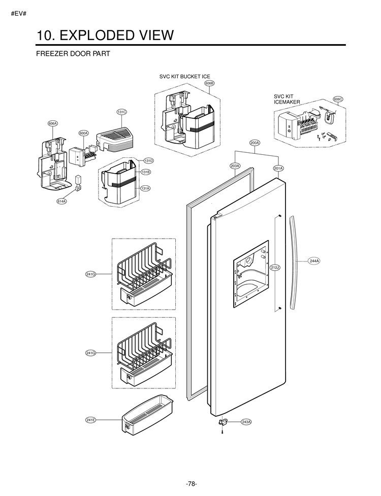 FREEZER DOOR PART EXPLODED VIEW Diagram and Parts List for LSC27931ST LSC27931ST /01 LG Refrigerator