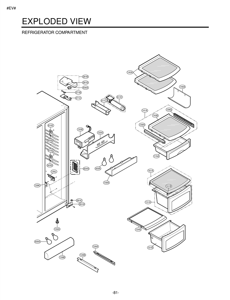 REFRIGERATOR COMPARTMENT EXPLODED VIEW Diagram and Parts List for LSC27931ST LSC27931ST /01 LG Refrigerator