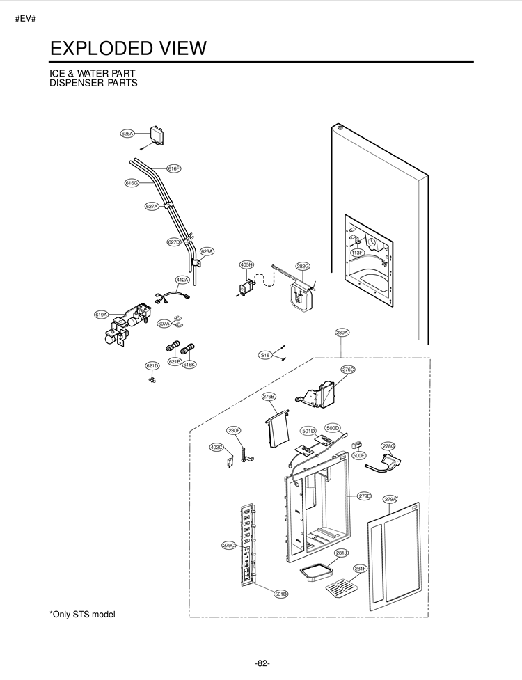 ICE & W ATER PART EXPLODED VIEW         DISPENSER Diagram and Parts List for LSC27931ST LSC27931ST /01 LG Refrigerator