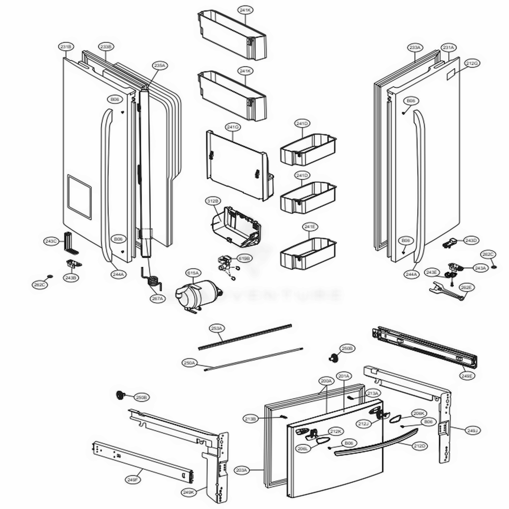 Door Parts Diagram and Parts List for LFX28968SW ASWCNA1 LG Refrigerator
