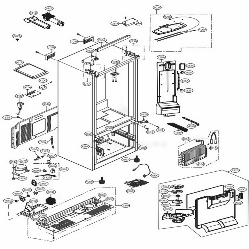 Case Parts Diagram and Parts List for 71323 ASTCSE1 LG Refrigerator