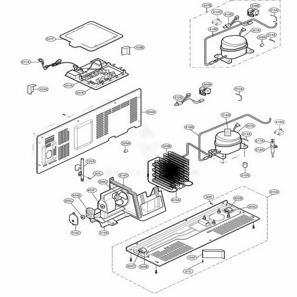 Mechanical Compartment Diagram and Parts List for LSC27921TT ATICLGA LG Refrigerator