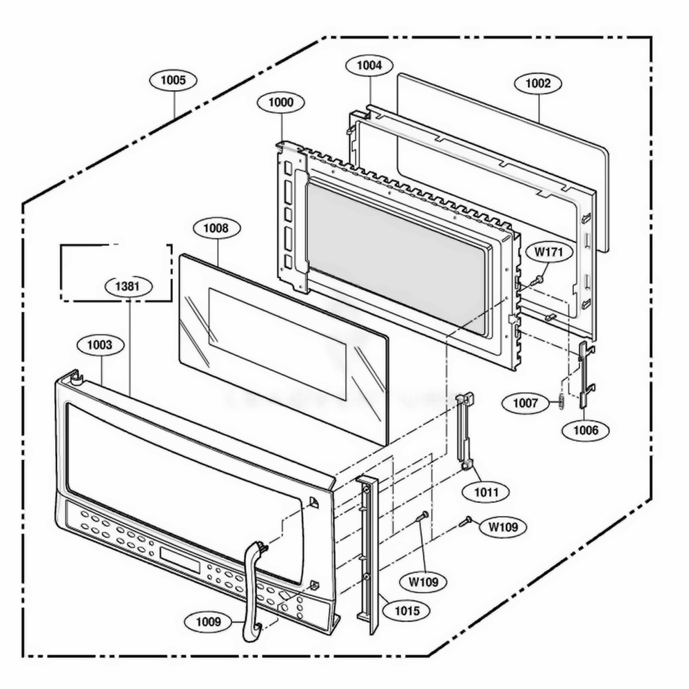 Door Parts Diagram and Parts List for 64762 AW1ESEA LG Range