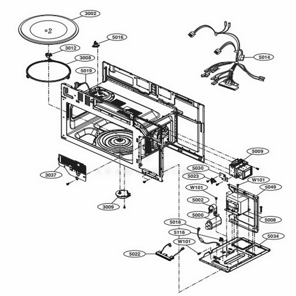 Interior Parts 1 Diagram and Parts List for LMVM2033ST CS1ELGA LG Microwave