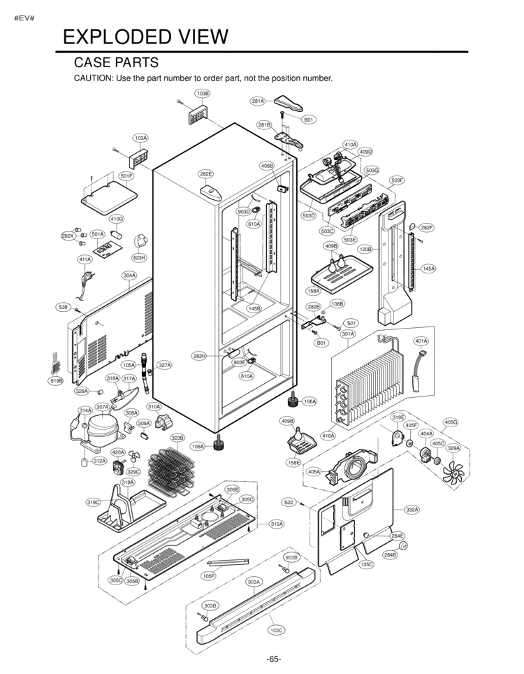 CASE PARTS                          EXPLODED VIEW Diagram and Parts List for LRDN22734TT  LG Refrigerator