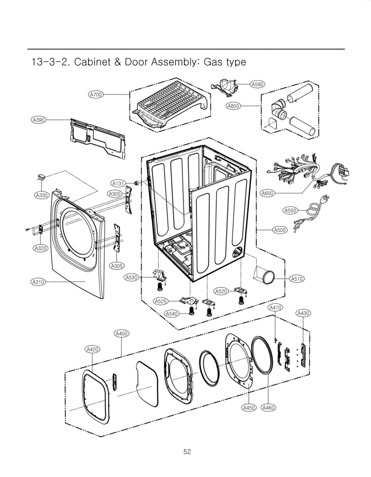Cabinet & Door Assembly Diagram and Parts List for DLGX2902V  LG Dryer