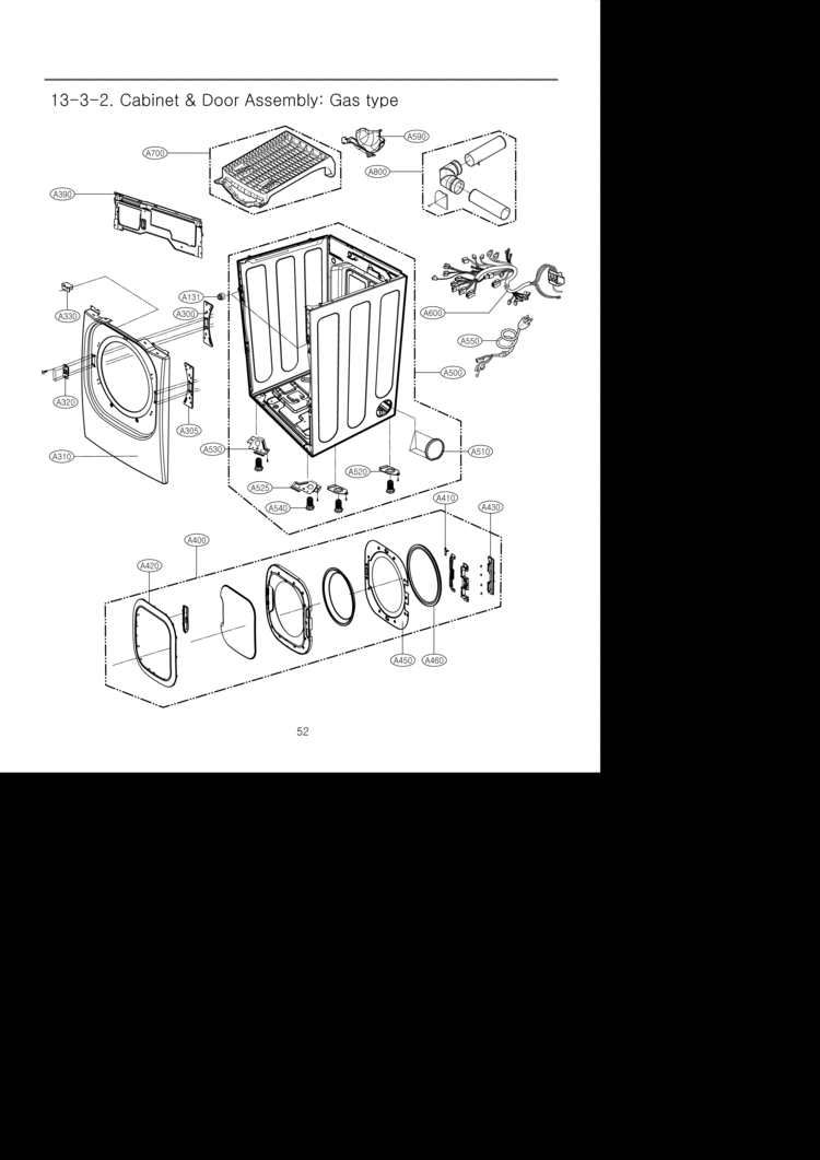 Drum & Motor Assembly Diagram and Parts List for DLGX2902V  LG Dryer