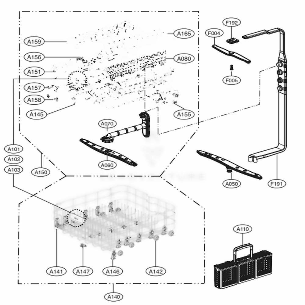 Rack Assembly Diagram and Parts List for LSDF9969BD ABDEEUS LG Dishwasher
