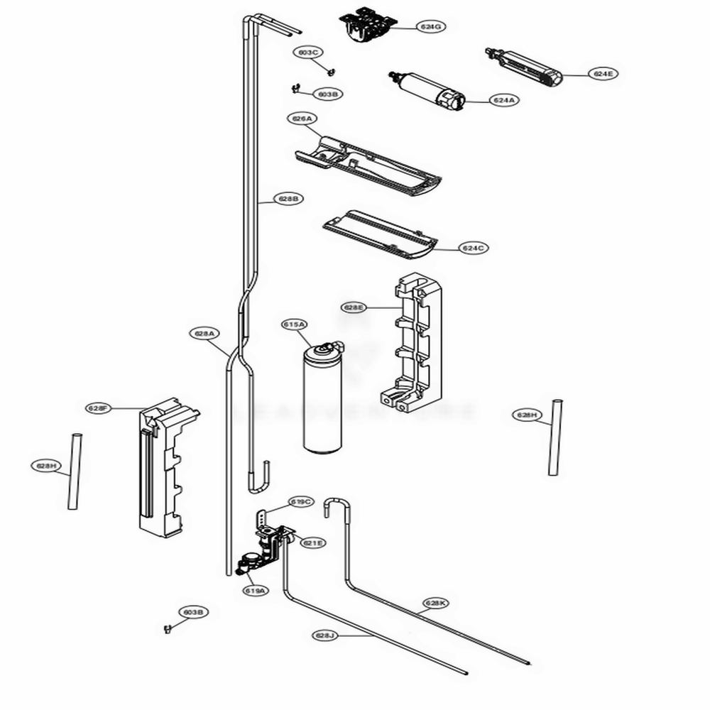 Refrigerator Rail Part 2 Diagram and Parts List for DYF42BSIWS ASTCNA0 LG Refrigerator